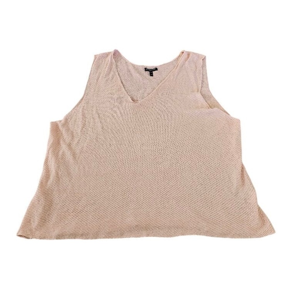 Eileen Fisher Woman 3X Pink 100% Linen Knit V-Neck Tank Top Sleeveless Ribbed